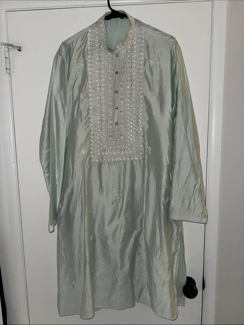 Men's Sage Green Embroidered Kurta Shirt